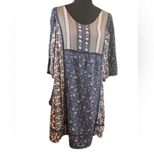 Bob Timberlake Mixed Pattern Three Quarter Sleeve Dress | Size M